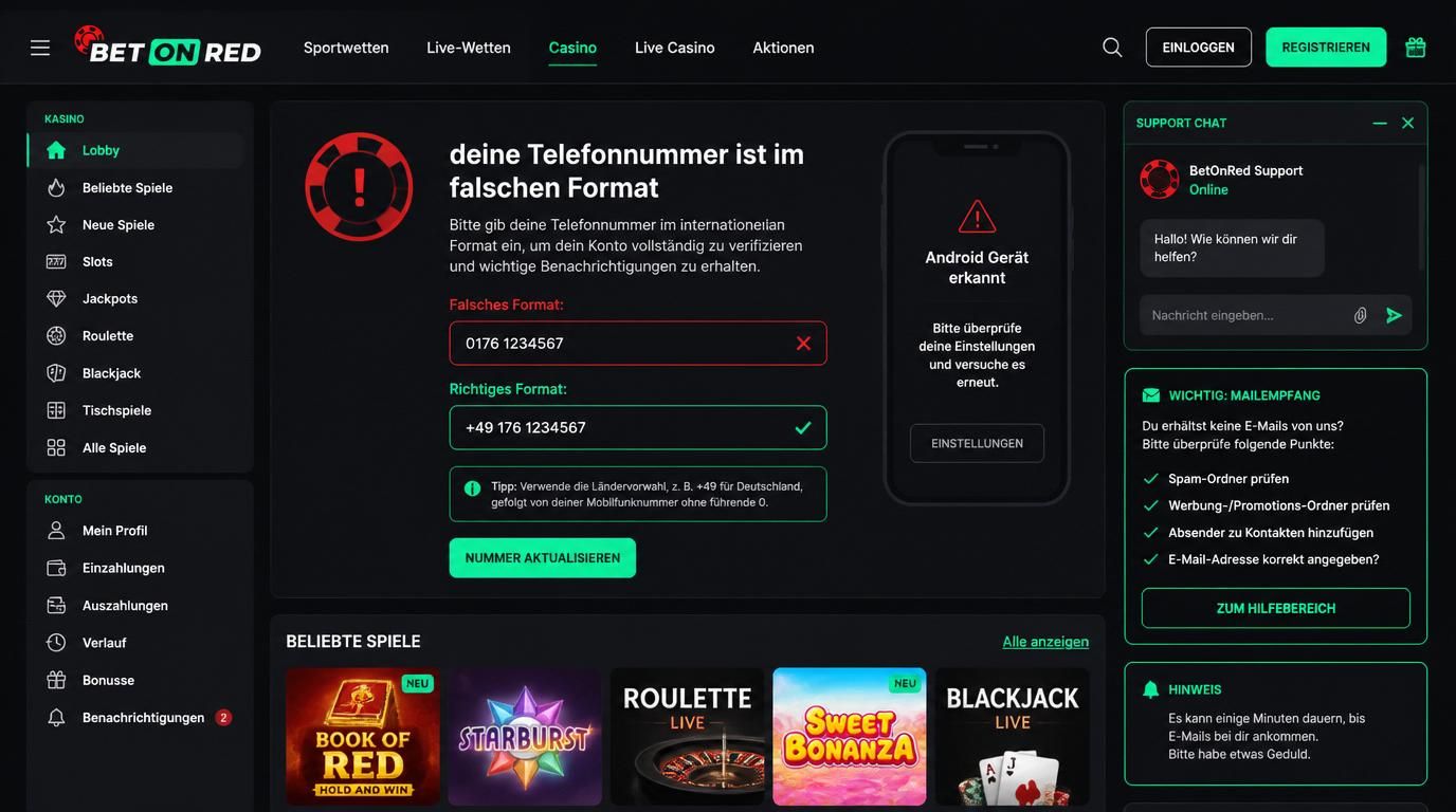 Android Anmeldung mit falsch formatierten Feldern und Fehlermeldungen