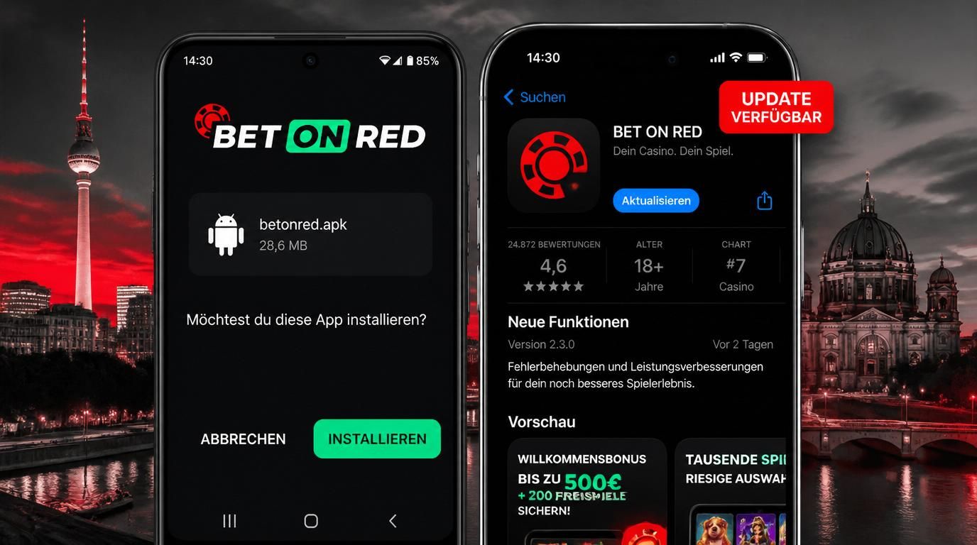 Ein Android und ein iPhone beim Aktualisieren der BetOnRed App in Deutschland